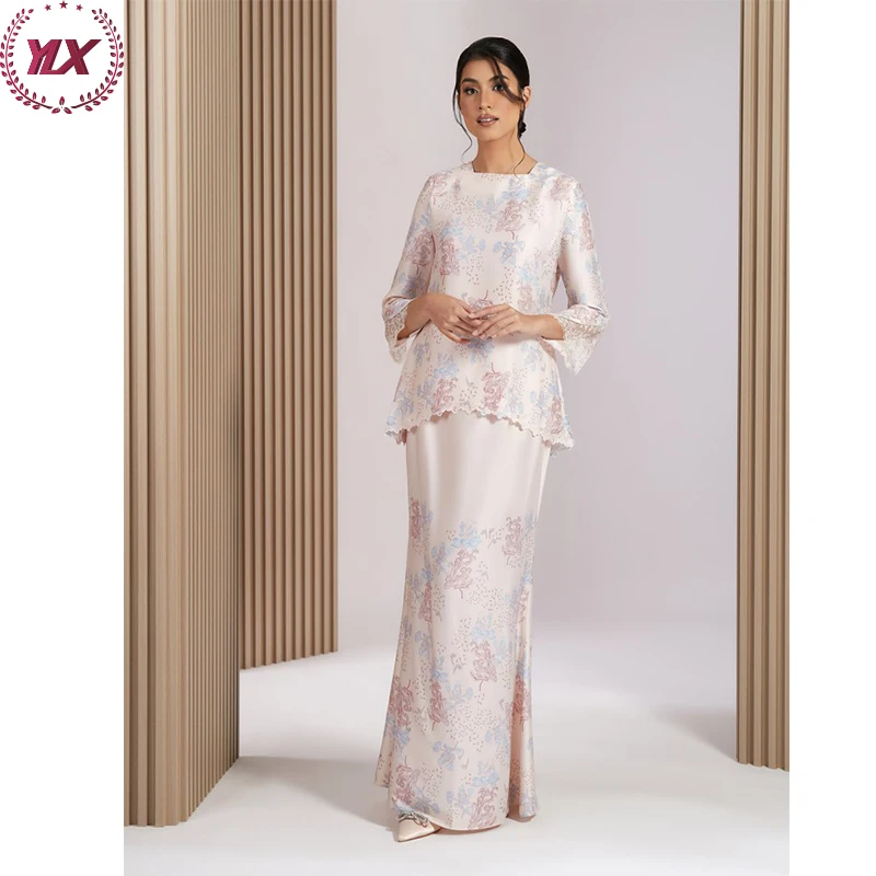Модное Индонезийский Малайзийский современный Baju Raya 2023 Официальный принт кебая Kurung скромное вечернее платье