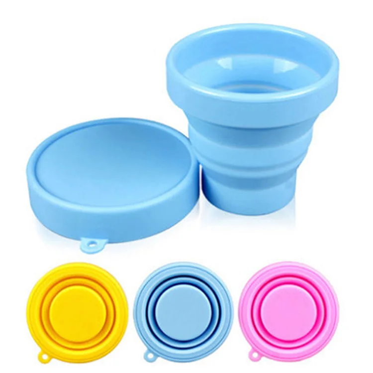 150ml 100% Food Grade silicone foldable cup Reusable silicone collapsible water coffee cup with Lids and buckle