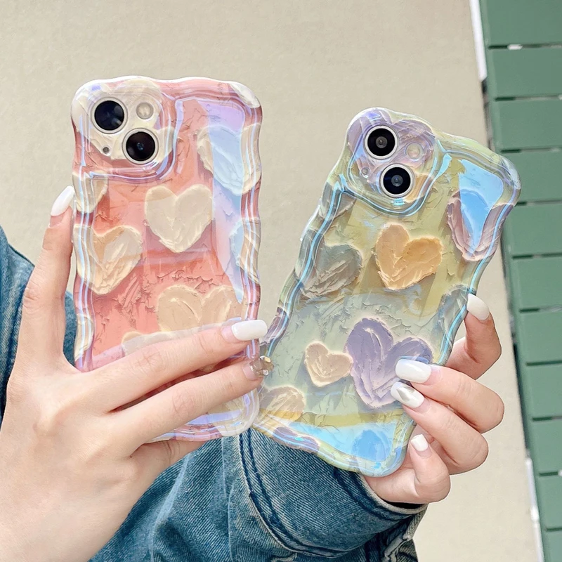 New Aesthetic Love Heart IMD Plated Cute Art Oil Painting Mobile Phone Case Cover For iPhone 14 13 12 11 Pro Max