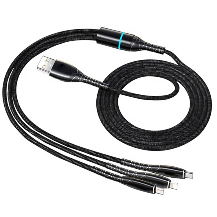 
Universal All In One Durable woven cloth one drag three Multi USB Data Charger Cable 3in1 data usb cable with lighting 