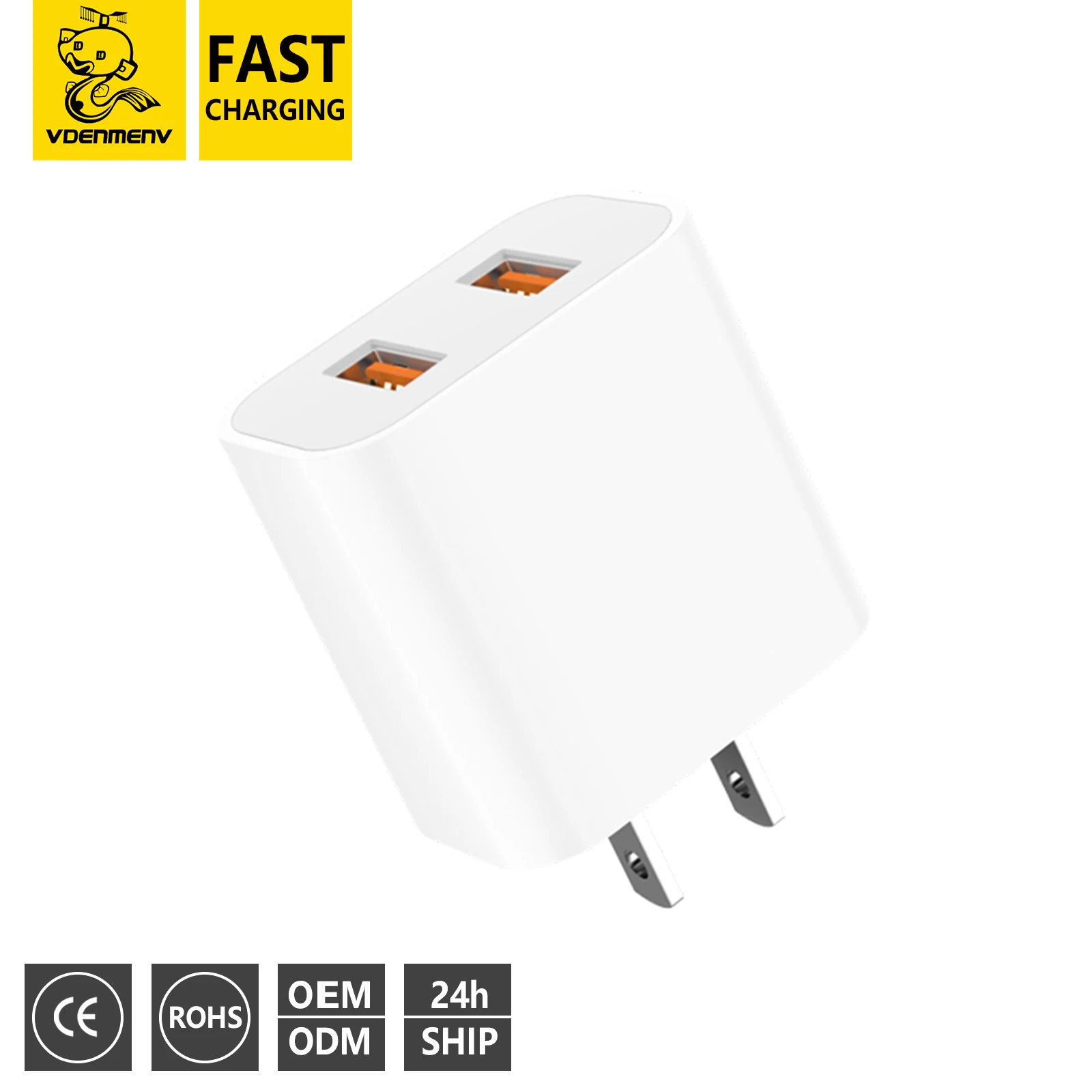 DENMEN 12W Dual USB Wall  Phone Charger Adapter 2.4A US plug Travel Charger for iphone for ipad for samsung for xiaomi