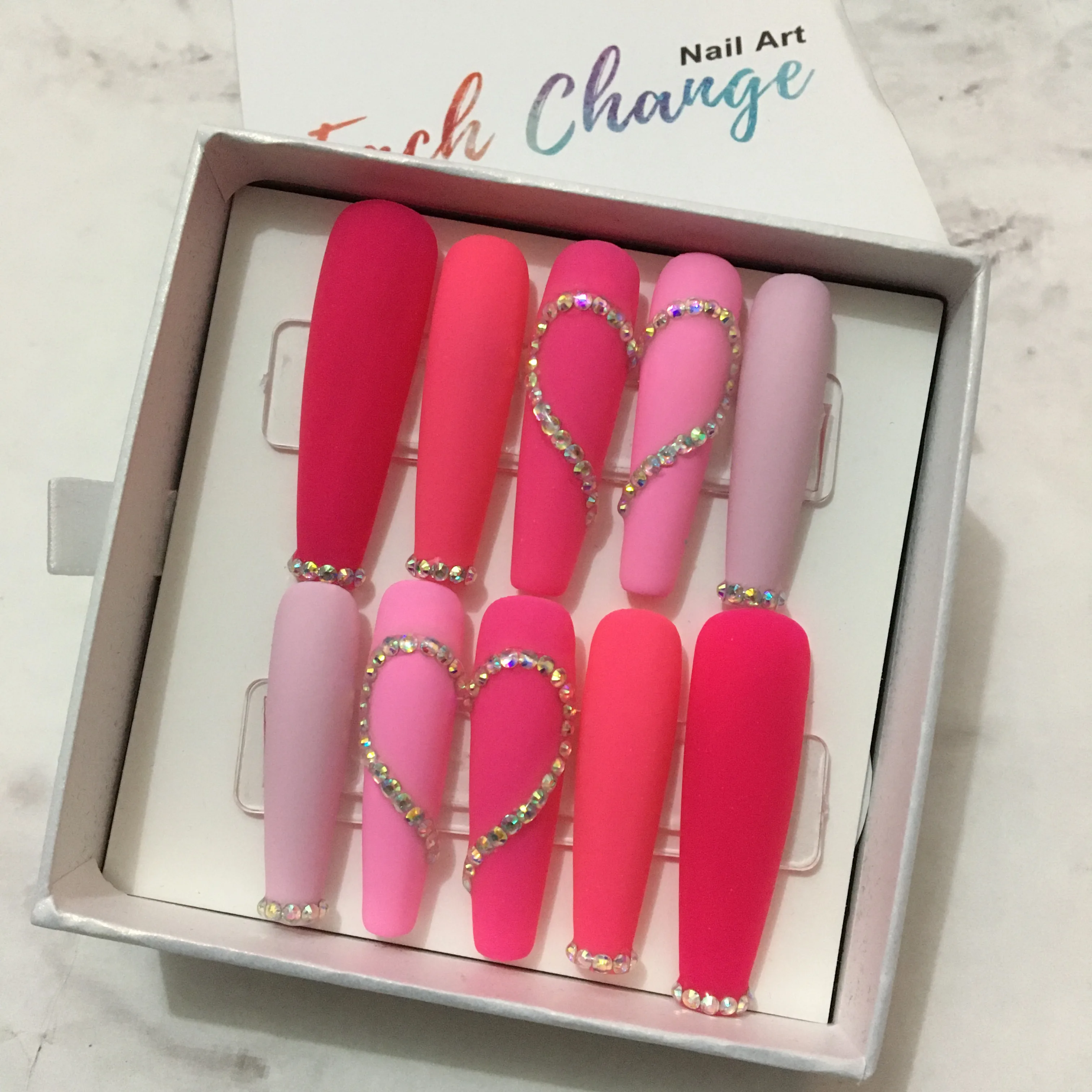 H-292 Wholesale High Quality Pink Fale Nails Press Designs French Fake Nail Colorful Gel Press On Nails
