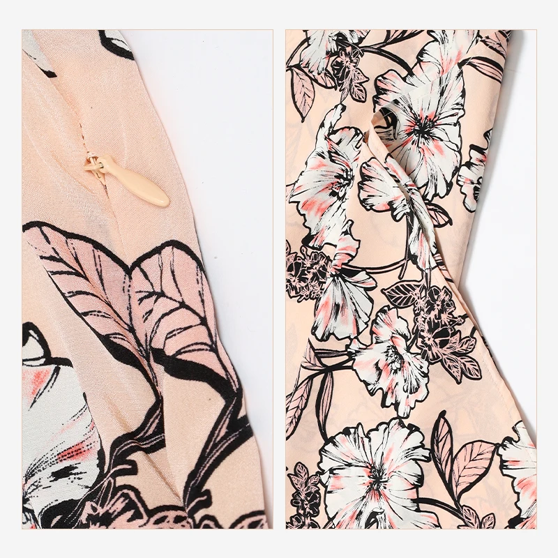 Factory hot sale custom printed button neckline long sleeve wholesale silk long dress