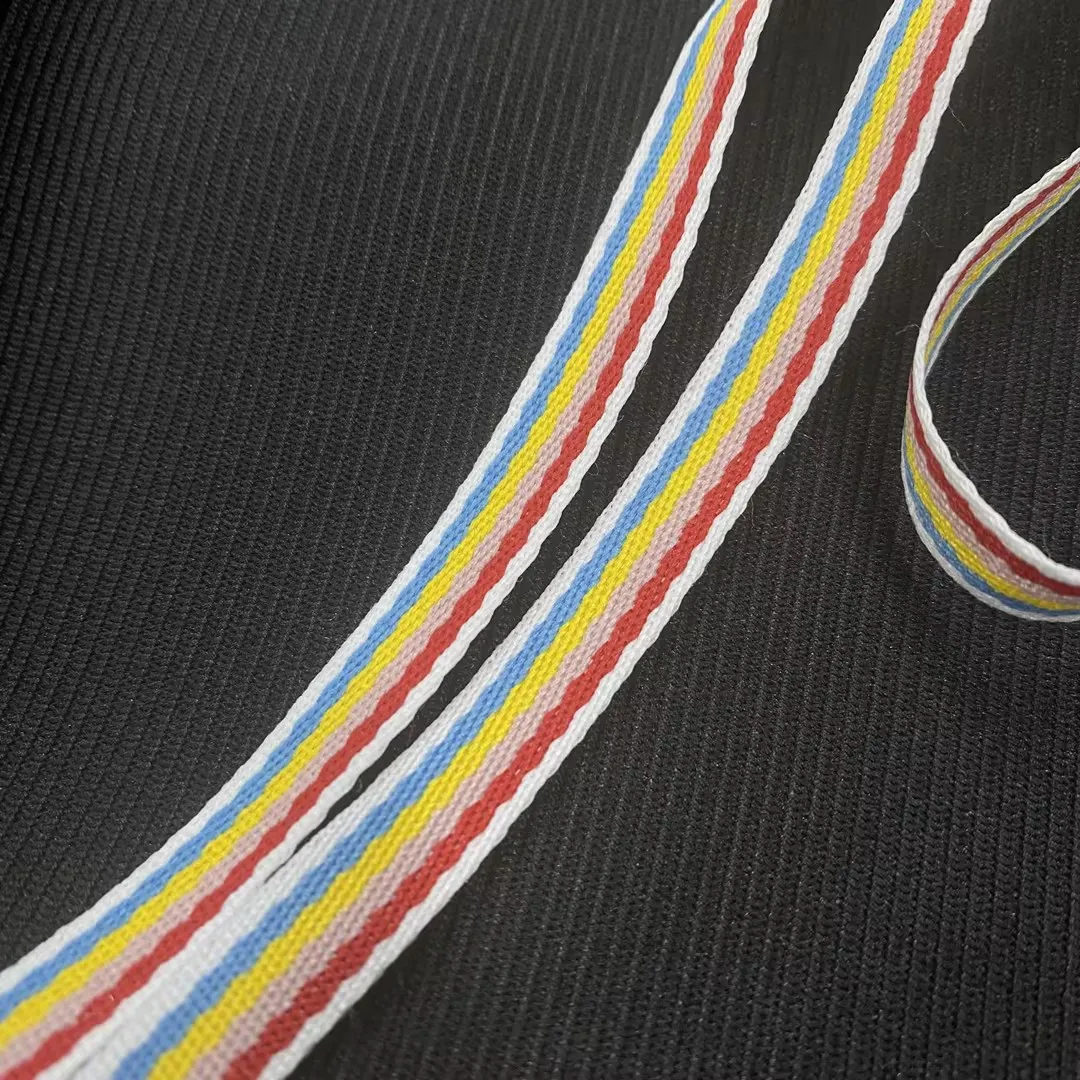 Custom polyester jacquard multi-color ribbon woven striped rainbow trim webbing for clothing accessories