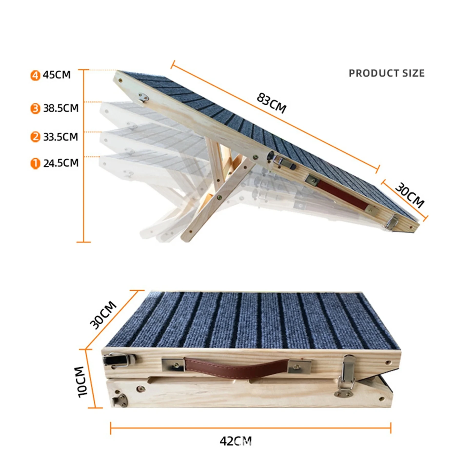 Wooden Folding Dog Ramp for Bed Non-Slip Adjustable Dog Ramp Travel Dog Ramp