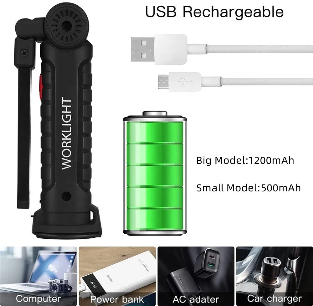 Фабрика готова к отправке высококачественный оптовый заряжаемый USB 360 без вращения Магнитный COB рабочий свет с верхним фонариком
