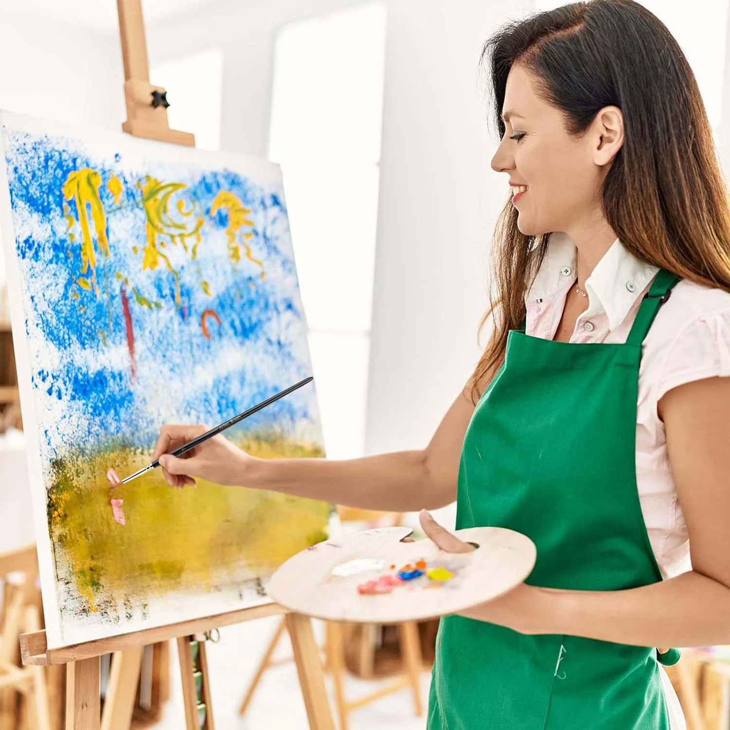 paint brushes 12 pcs art supplies round wood handle nylon hair paint brush set for acrylic watercolor oil artist painting