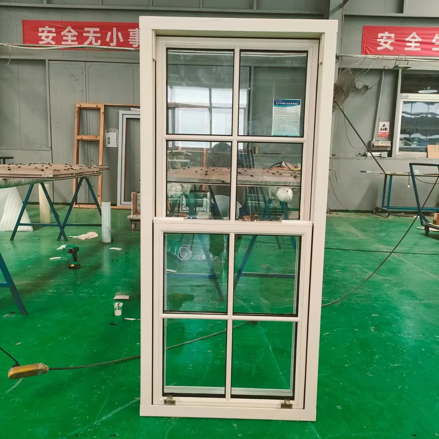 Solid wood  up and down sliding window American style double hung window with grille design