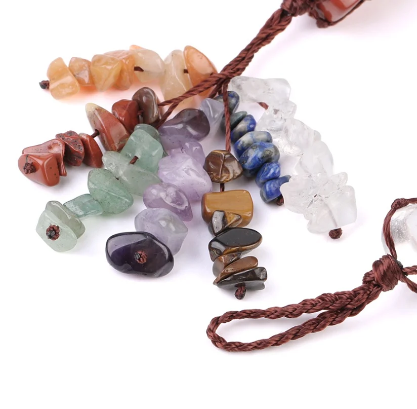 Natural Stone Woven 7 Chakras Winding hang Ornaments Gemstone Quartz Crystal Healing Stone Hang Decorations