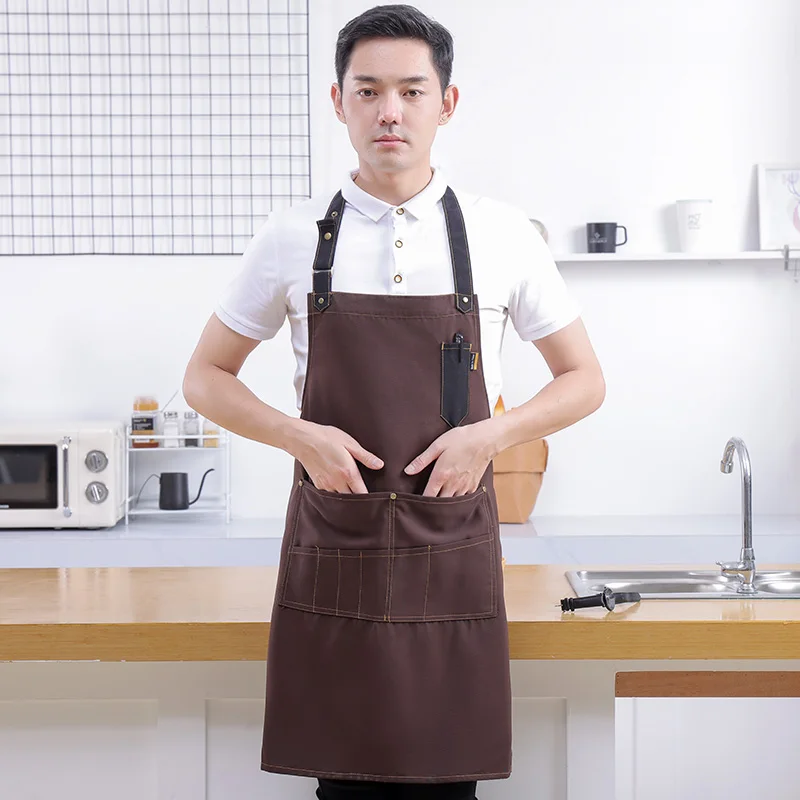 Manufacturer Adjustable Bib Apron, Unisex Black Making Machine Man With multi- Pockets Washable For Men Kitchen Restaurant
