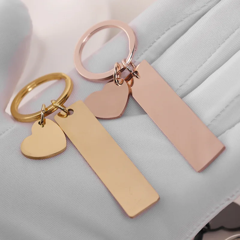 Diy Custom Mirror Finish Stainless Steel strip Gold Silver blank metal keychain Blank heart ornament personalize bar key chains