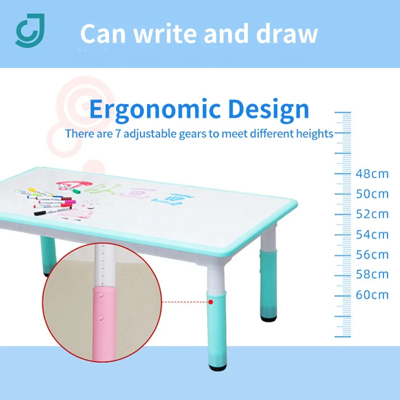 PP Material Kids Table and 4 Chairs Set Height Adjustable Desk Painting Desktop Toddler Furniture As Study Desk Dining Table