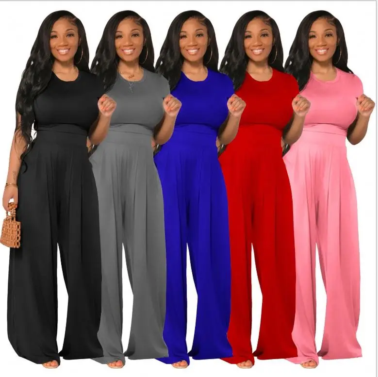 CYQ062 Весенняя женская одежда из двух предметов 5 цветов короткий топ с коротким рукавом и широкие брюки комплект одежды из 2 предметов