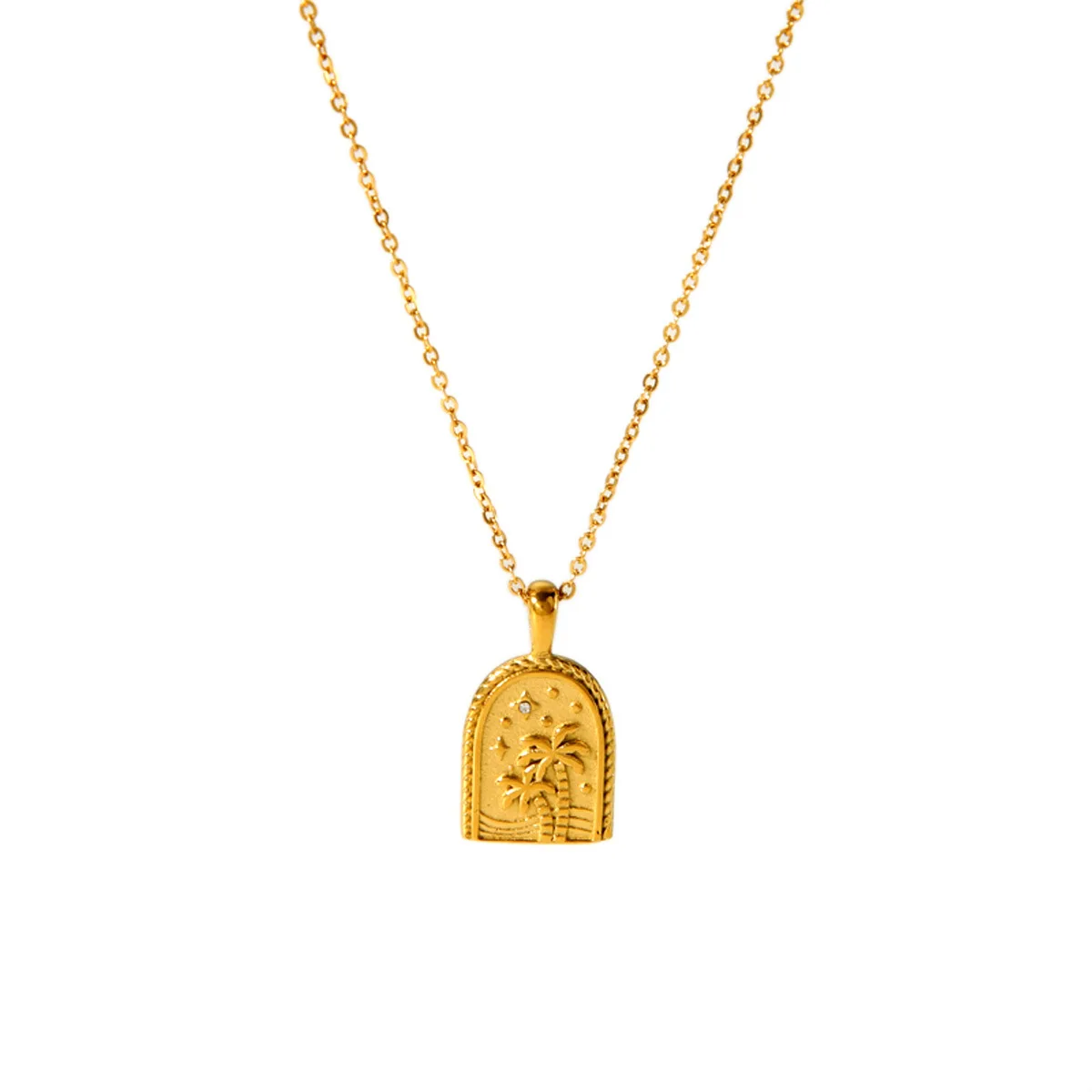 2024 Waterproof Tarnish-free 18K Gold Stainless Steel Heart Shell Palm Tree Geometric Pendant Necklace for Women
