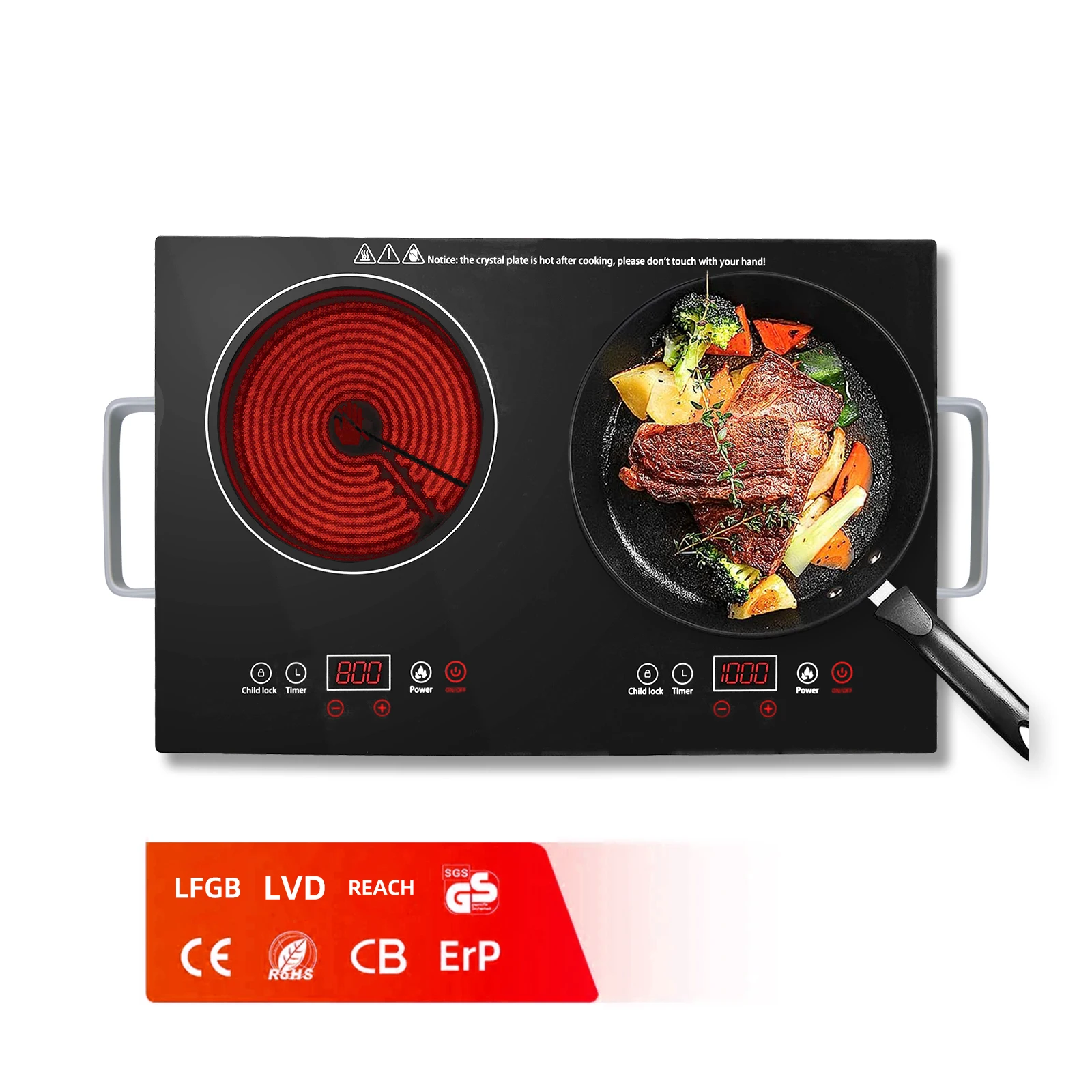 Новая небольшая кухонная техника, электрическая стеклянная инфракрасная керамическая плита, двойная плита, две крутые ручки, цифровое управление