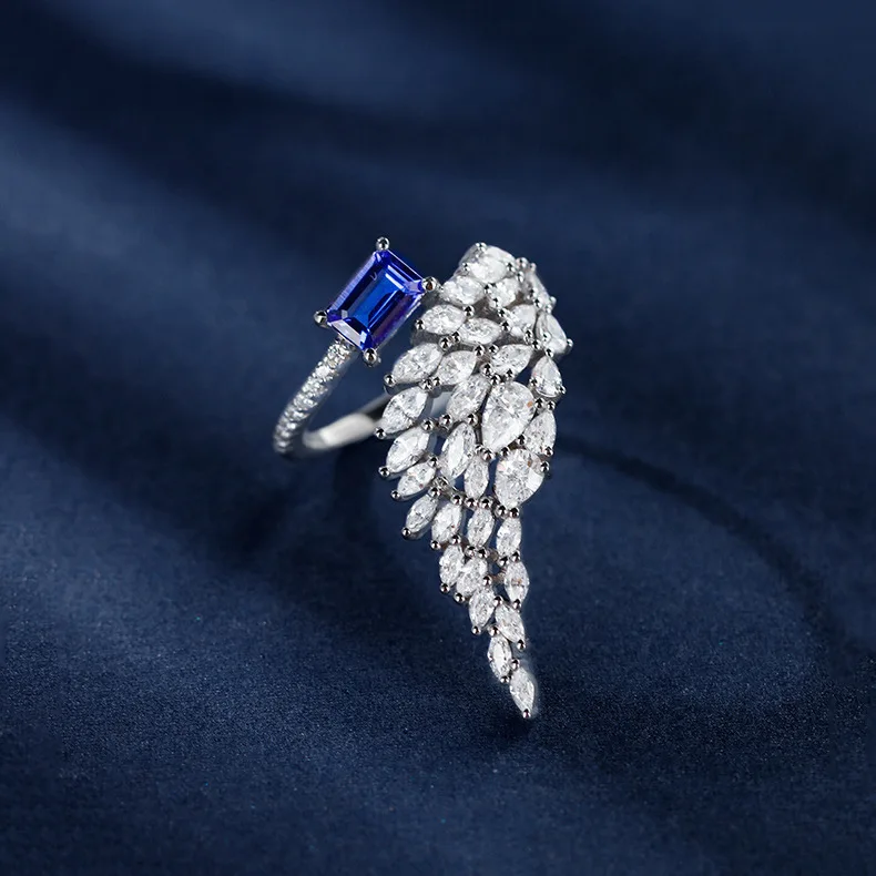 Hot selling new full diamond design angel wing adjustable finger accessories versatile manufacturers opening ring for woman