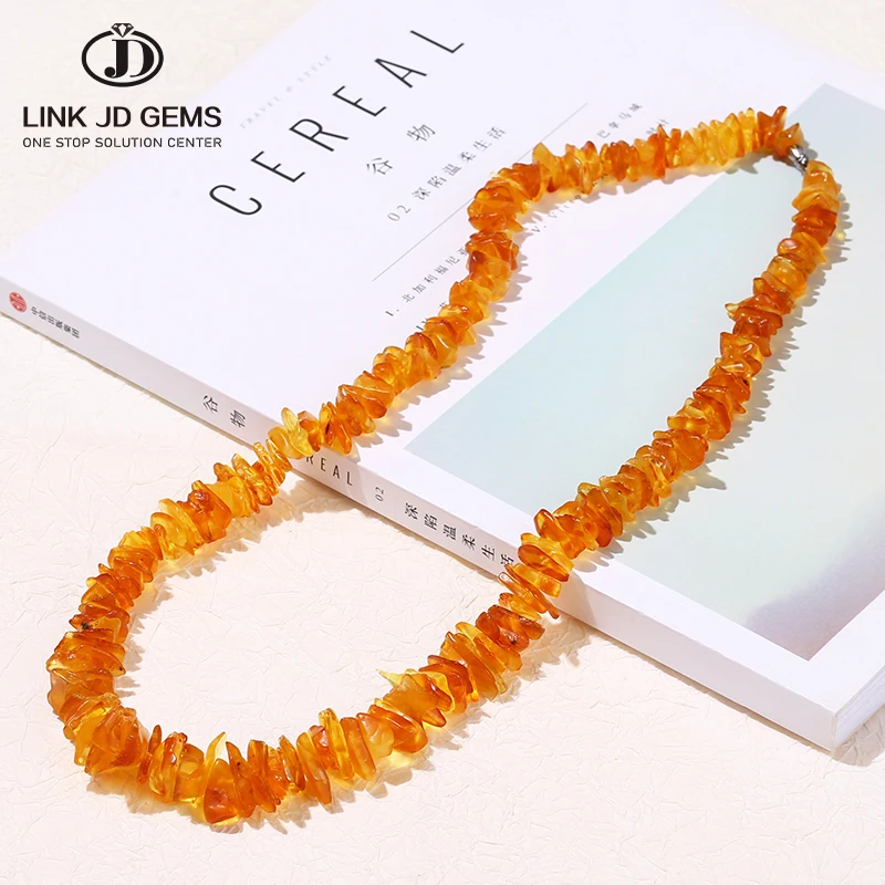 JD GEMS Handmade Baroque Style Irregular 100% Real Original Amber Beads Jewelry Natural Beeswax Amber Gravel Necklace