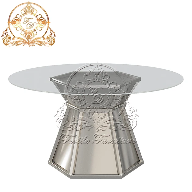 High Quality Stainless Steel Gold Party Coffee Event Italian Round Glass Pedestal Dining Table For Restaurants