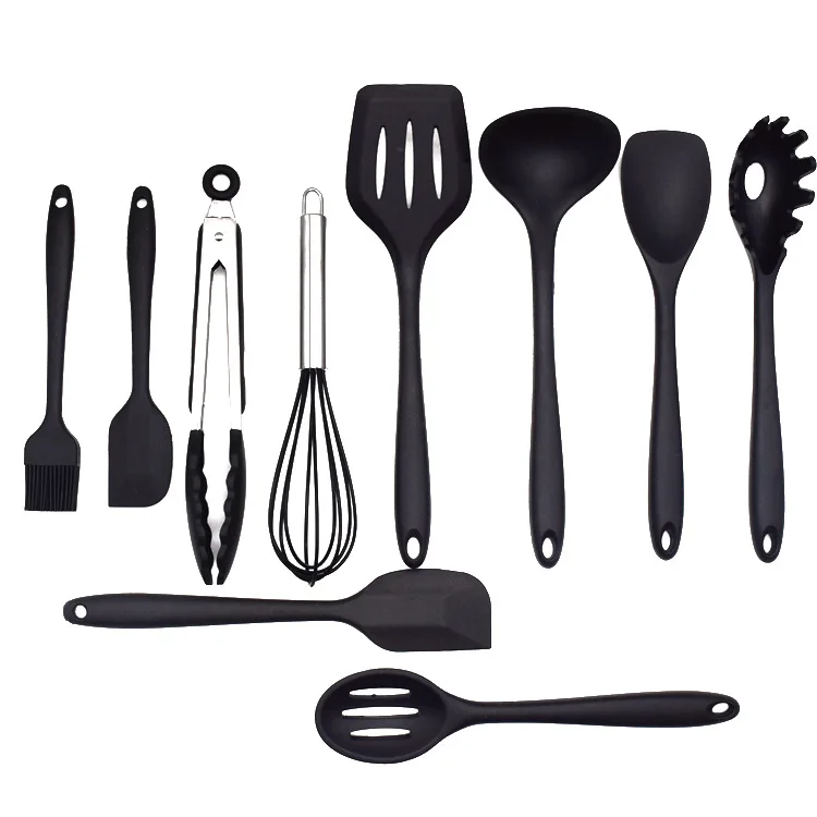 Silicone kitchen utensils 10-piece red and black non-stick cookware set ten-piece cookware cooking shovel spoon set