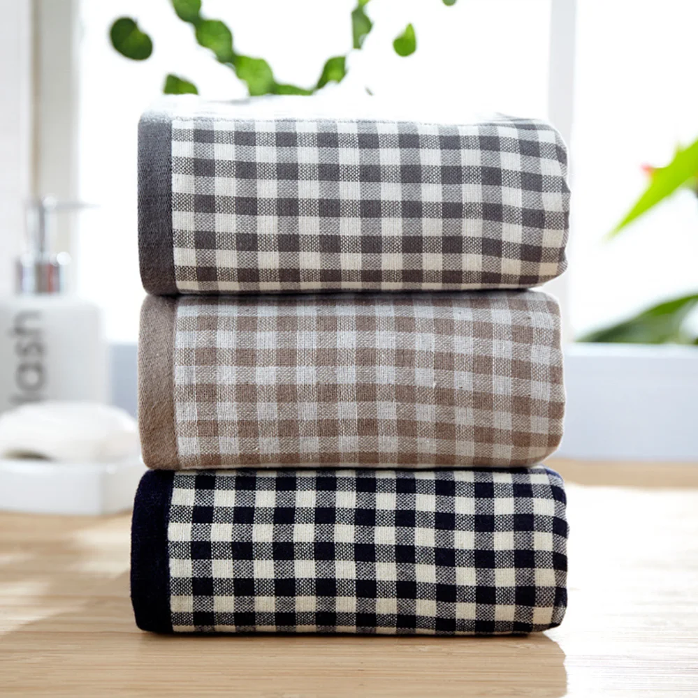 70x135cm Hemp Cotton Blending Checked Bath Towel