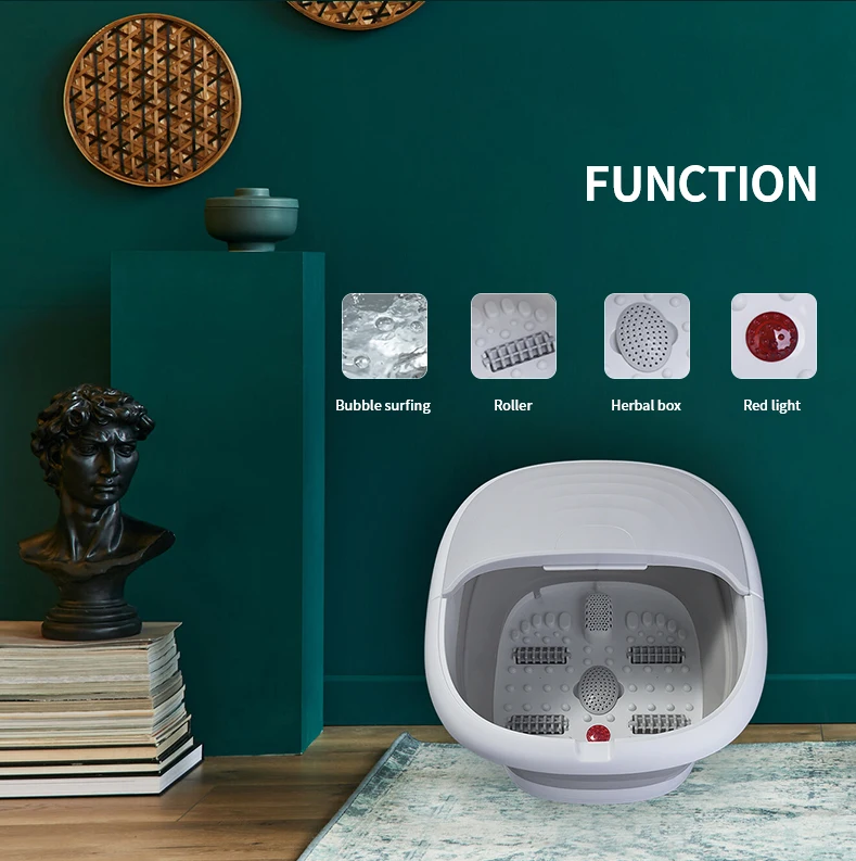 KIKI NEWGAIN Customized Foldable Heat Bubble Vibration Roller Pedicure Foot Soaking Bath Basin Electric Foot Spa Bath Massager