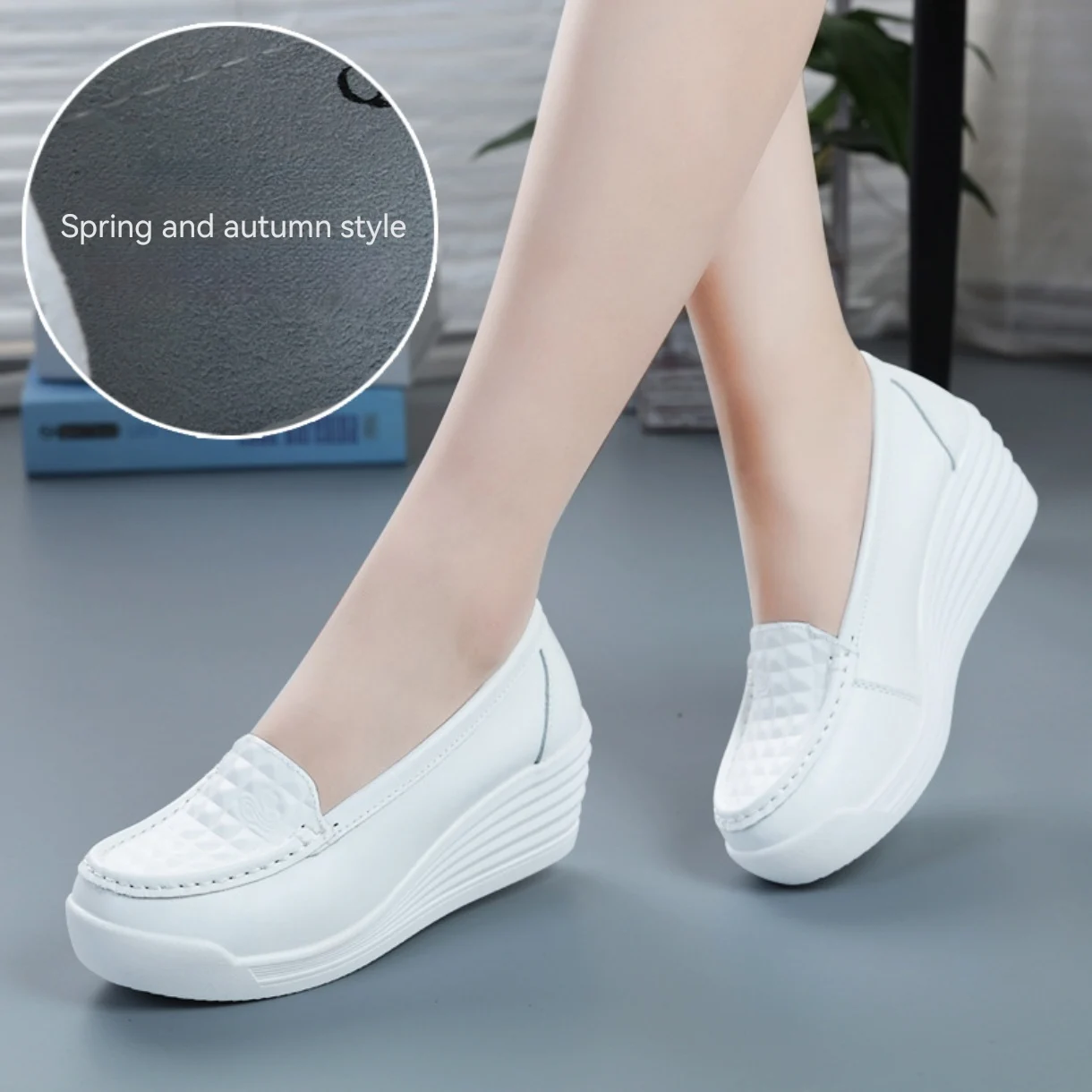 Fashion Platform Whoes Comfortable Mother Shoes Increase 6cm Casual Nurse White Shoes Wedges for Women Heels