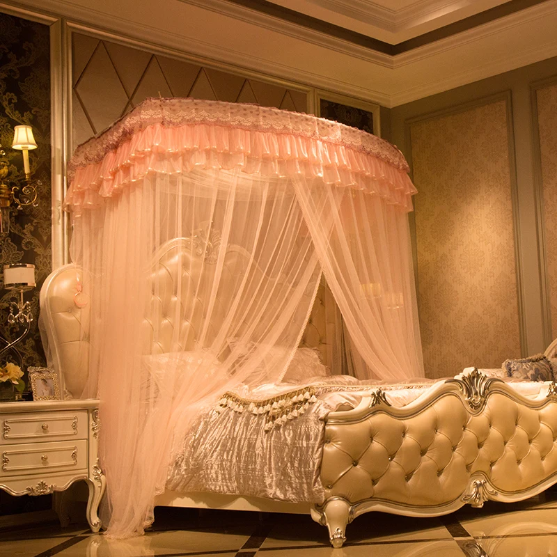 Factory Custom King Queen Full Size Square U Shape Guide Rail Bed Sleeping Mosquito Net Princess Decor Mosquito Net Easy Install