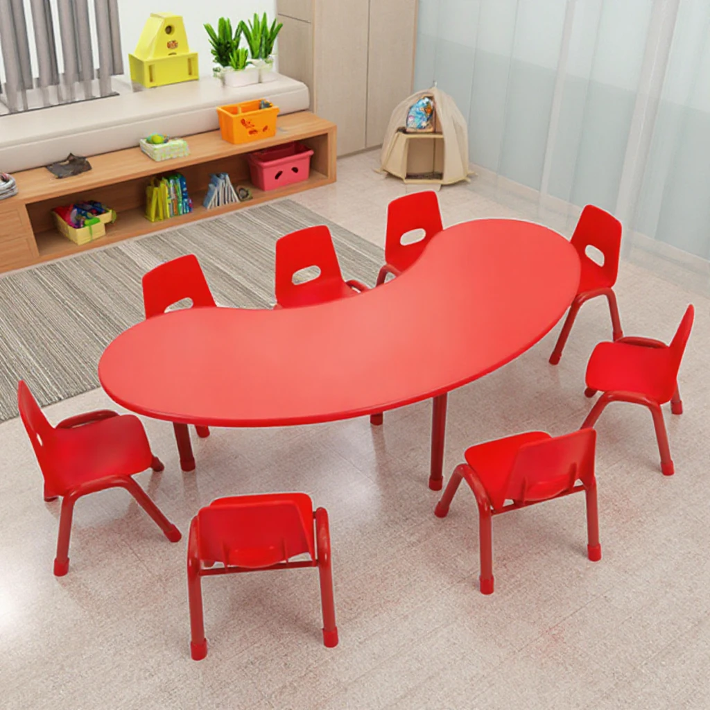 Modern U-Shaped Preschool Table and Chair Set for Kids for Kindergarten School & Daycare Red Color Preschool Wooden Table