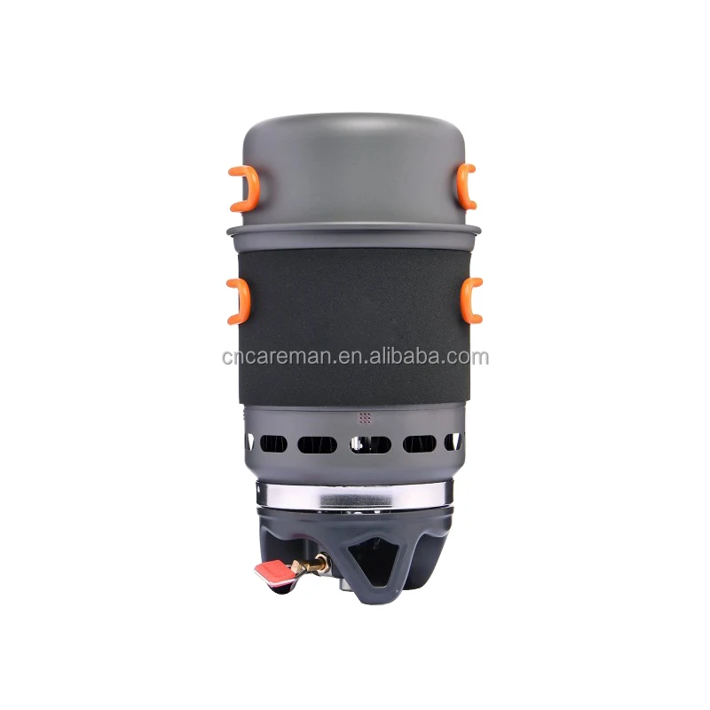 Outdoor Camping Gas Stove Burner, 750ml Aluminum Pot & 400ml Pan Set,Portable Cooking System Multi-fucntional Hiking Backpacking