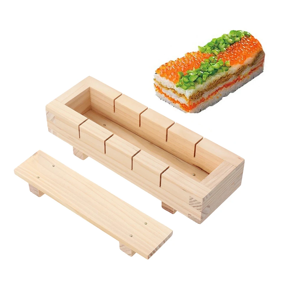 Wooden Rectangular Sushi Press Mold Box Making Kit DIY Sushi Rice Roller Molds Sushi Kitchen Making Tools