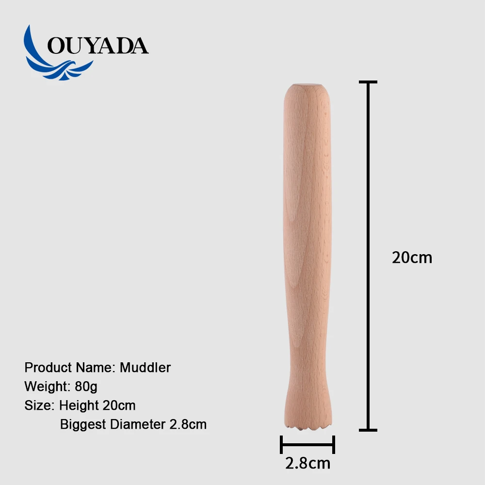 
Factory Direct custom manufacturer long cocktail wood muddler 