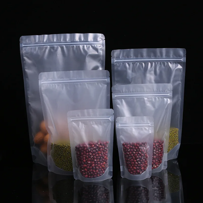 In Stock Recyclable Reusable Zip Lock Stand Up Pouch Matte Bag For Food Transparent Snack Nut Packaging Plastic Package