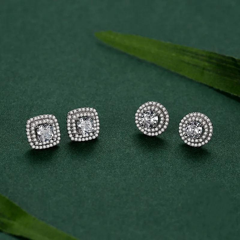 Exquisite Four-Claw Square Diamond S925 Sterling Silver Women Earrings Studs