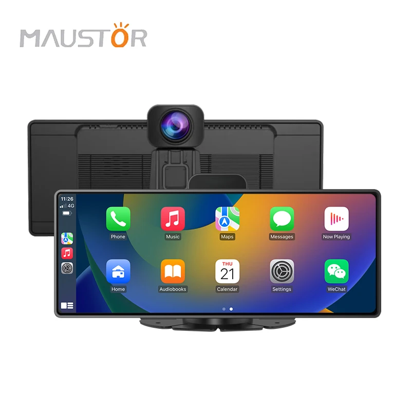 Maustor 10.26 Inch 4K car dash cam wireless carplay android auto car video recording Wifi Gps car dvr navigation record display