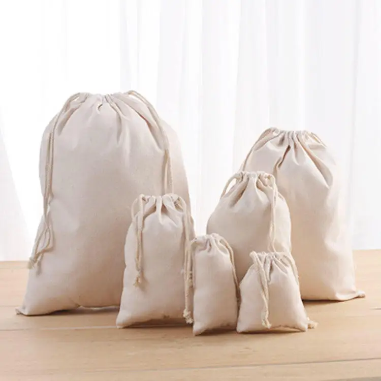 Muslin Calico Canvas Small Custom Cloth Drawstring Organic Cotton Drawstring Bags