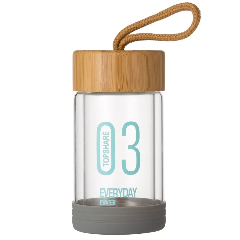 Wholesale borosilicate glass water bottle wide mouth glass water bottle with bamboo lid