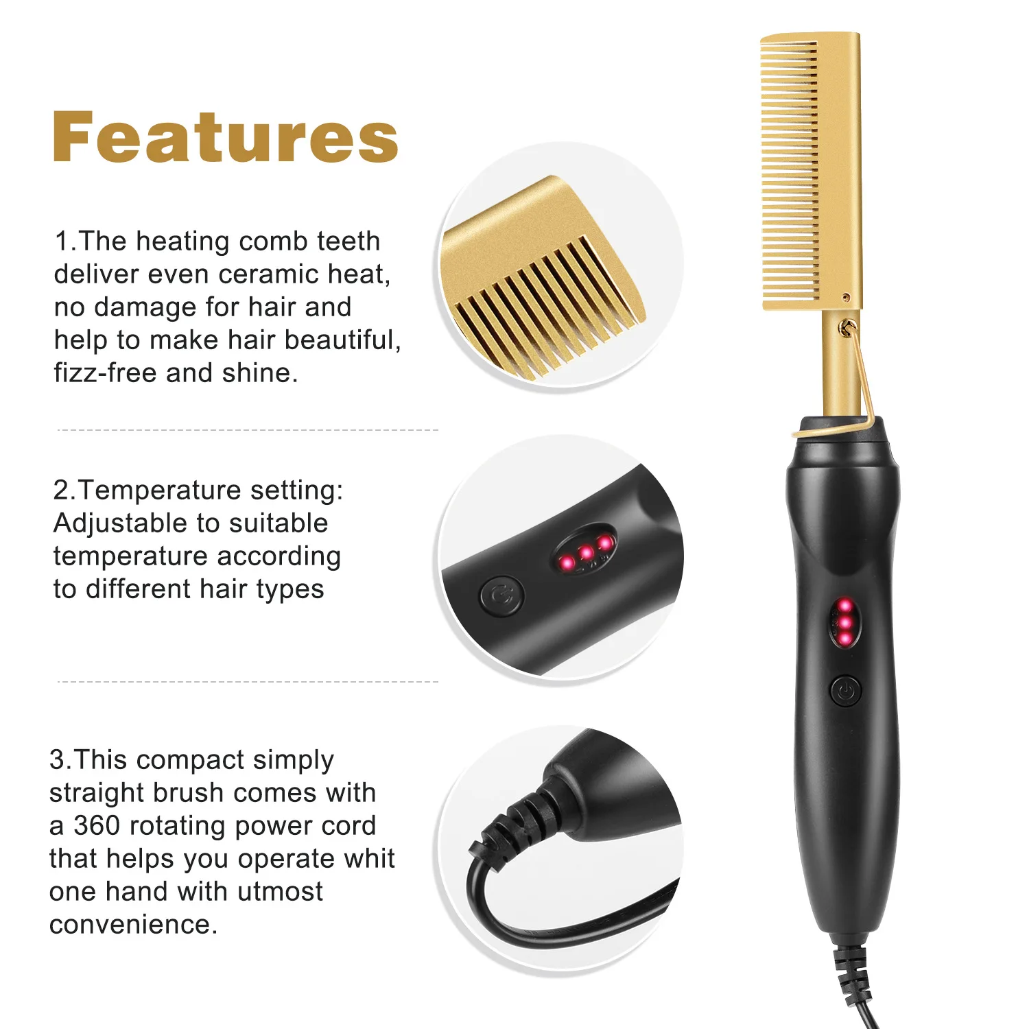 Hot Comb Hair Straightener Brush Ceramic Curling Press Comb Flat Iron Curlers Designed Hair Hot Comb