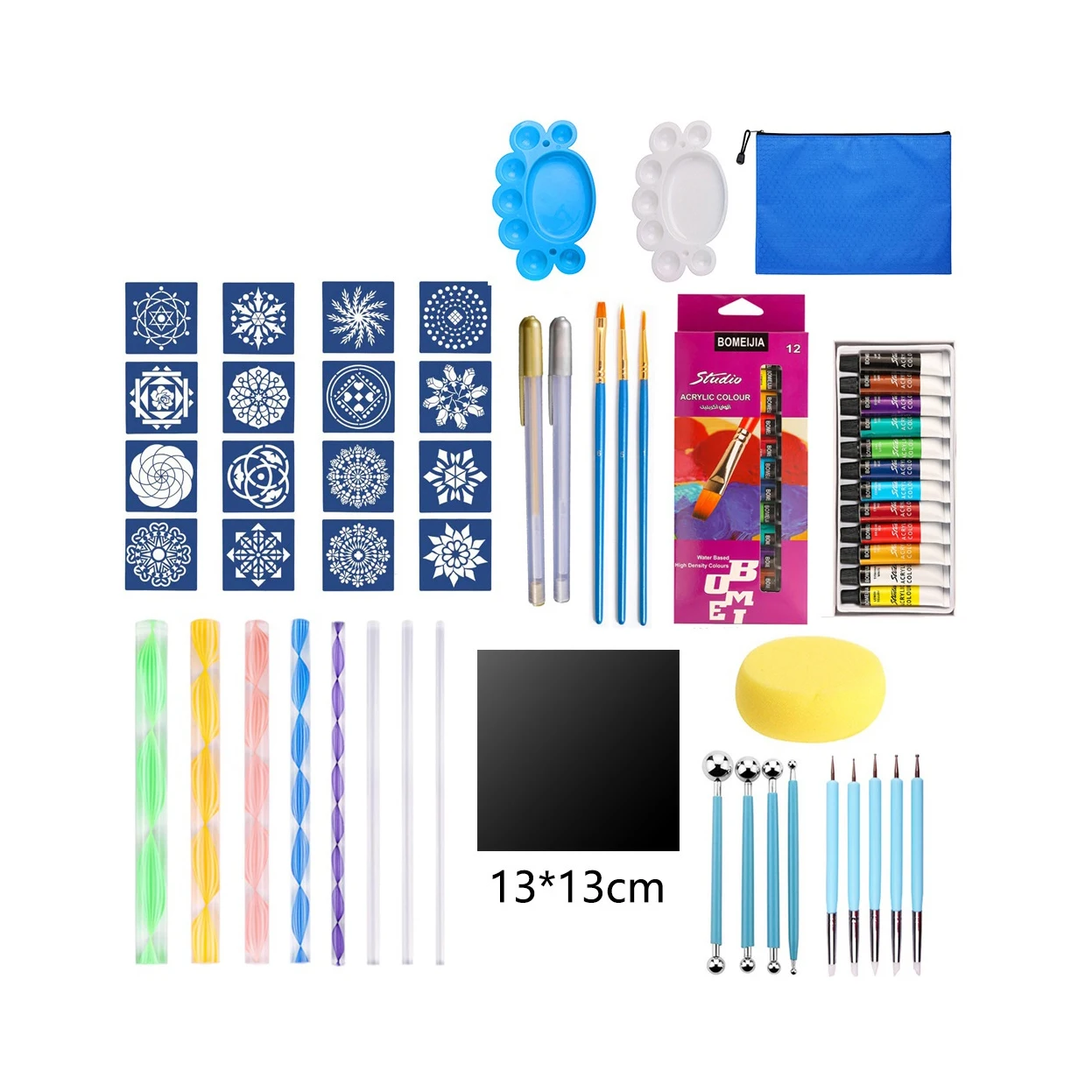 BOMEIJIA Mandala Dotting Tools Stencils Brush Acrylic Paint Set for Color Painting Drawing Drafting Rocks