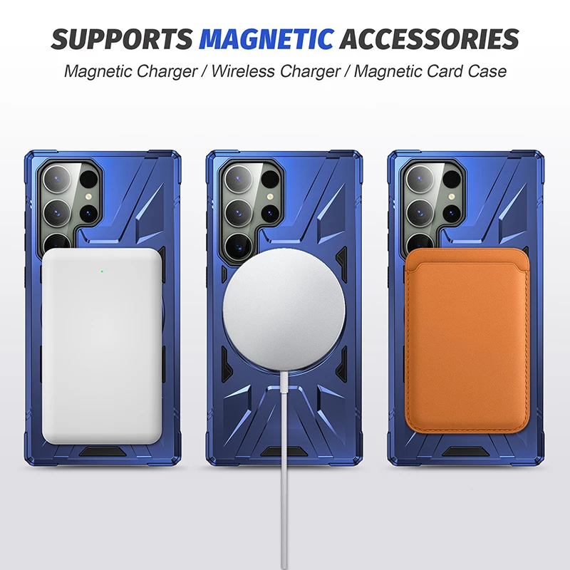New Arrival Magnetic Phone Cases For Samsung S24 S23 Plus Ultra S23 FE Wireless Charging Ring Holder Kickstand Shockproof Cover