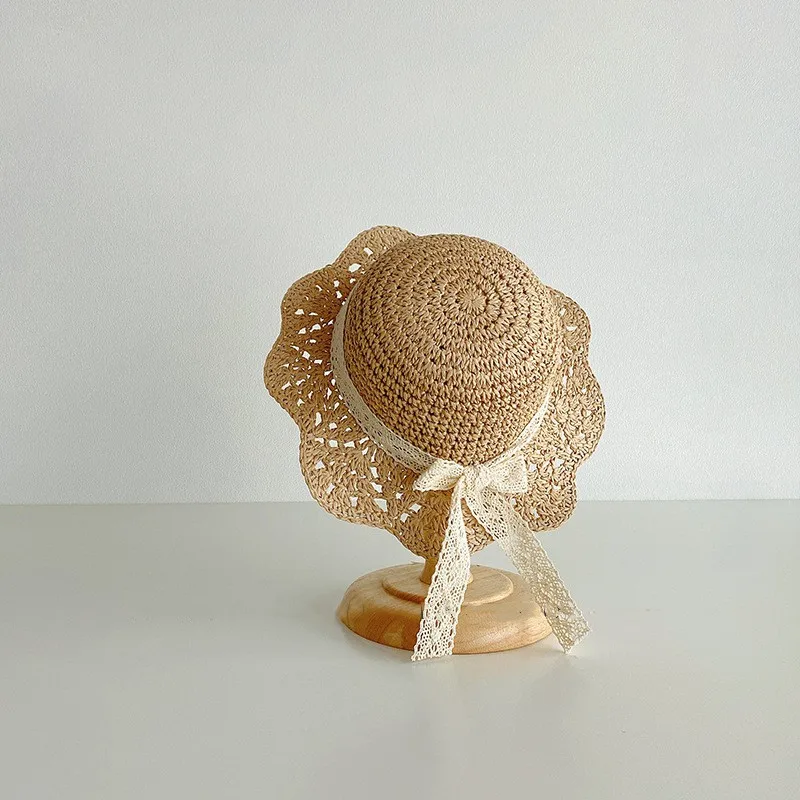 Новинка лета 2022 Детская Солнцезащитная Рыбацкая шляпа детская соломенная кружевная с бантом