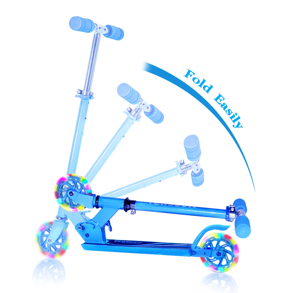 Scooters Foldable Portable Adjustable Height Kick Scooter with 2 LED Light Up PU Flashing Wheels