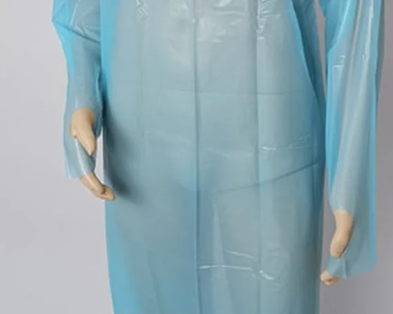 Long Sleeve Disposable Plastic Waterproof Isolation CPE Gown blue color