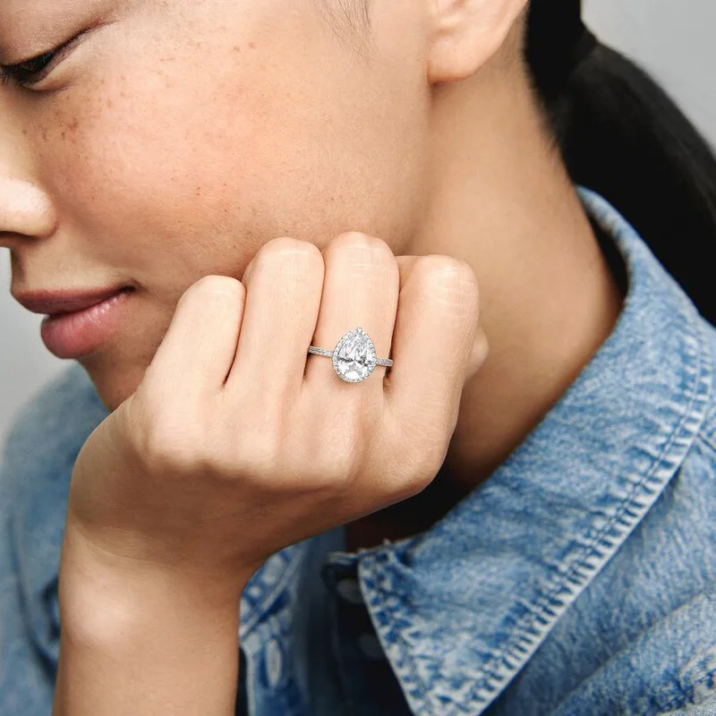 Elegant Luxury Engagement Cz Teardrop Diamond Wedding Rings Shining Cubic Zirconia Tear Drop Rings