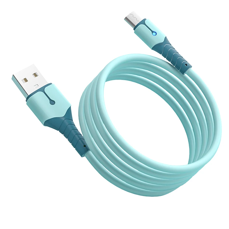 Durable 2M Length 3A fast charging flexible liquid silicone rubber micro usb type c phone charger cable