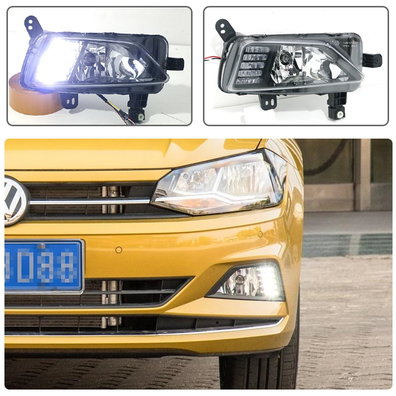 Wholesaler 12V Daylight for POLO Daytime Running Light Car LED DRL Fog lamp with Yellow Turn Signal Auto Head light