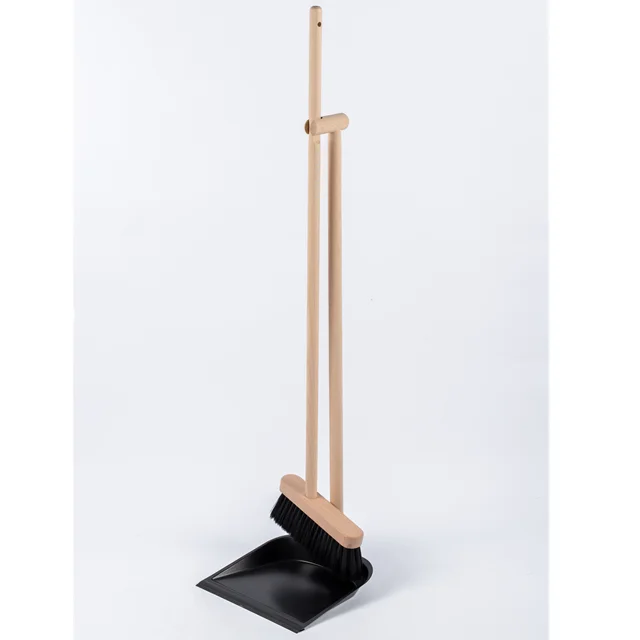 BSCI Factory Natural Long Handle dustpan and wood broom set