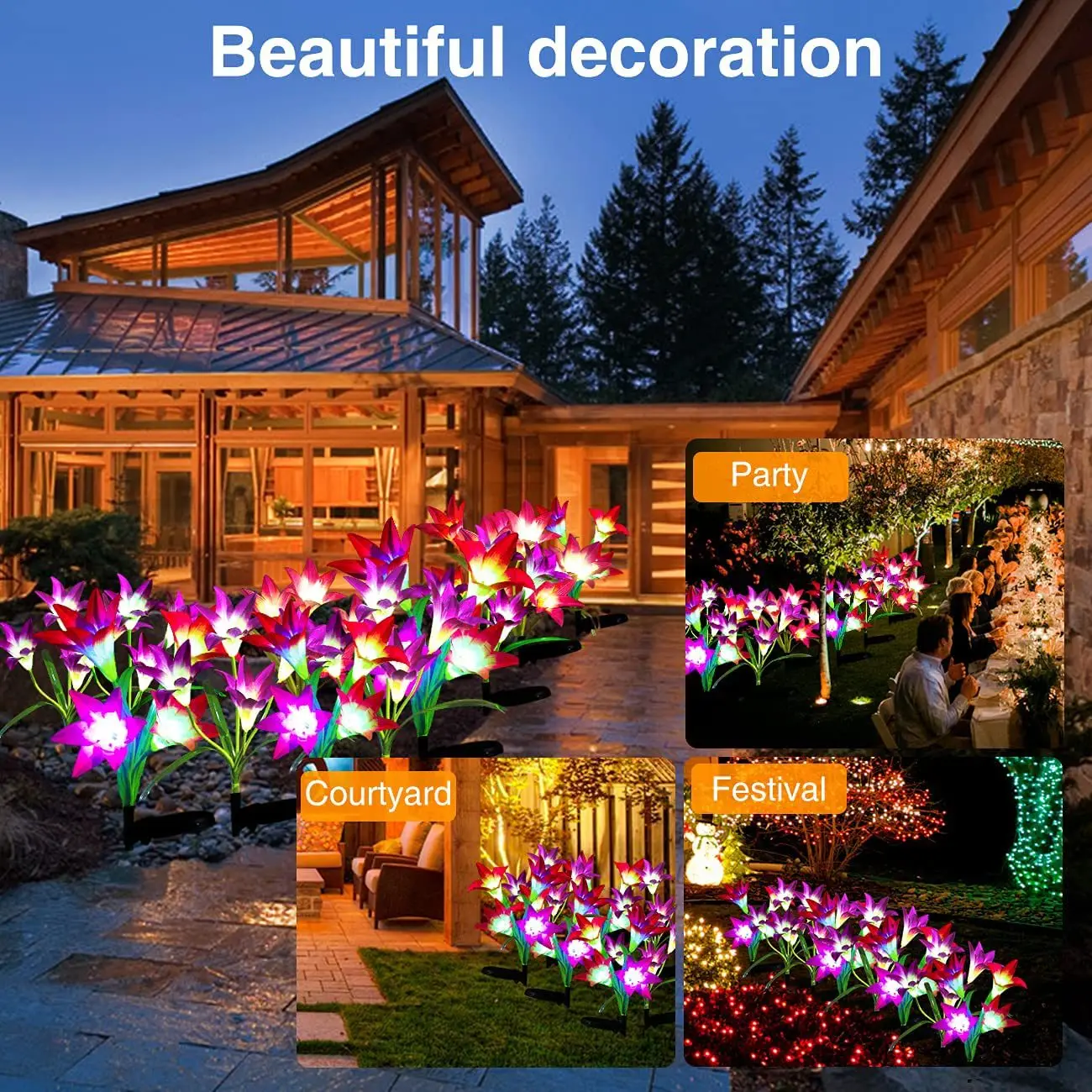 LED outdoor landscape garden lawn light solar lily simulation flower light
