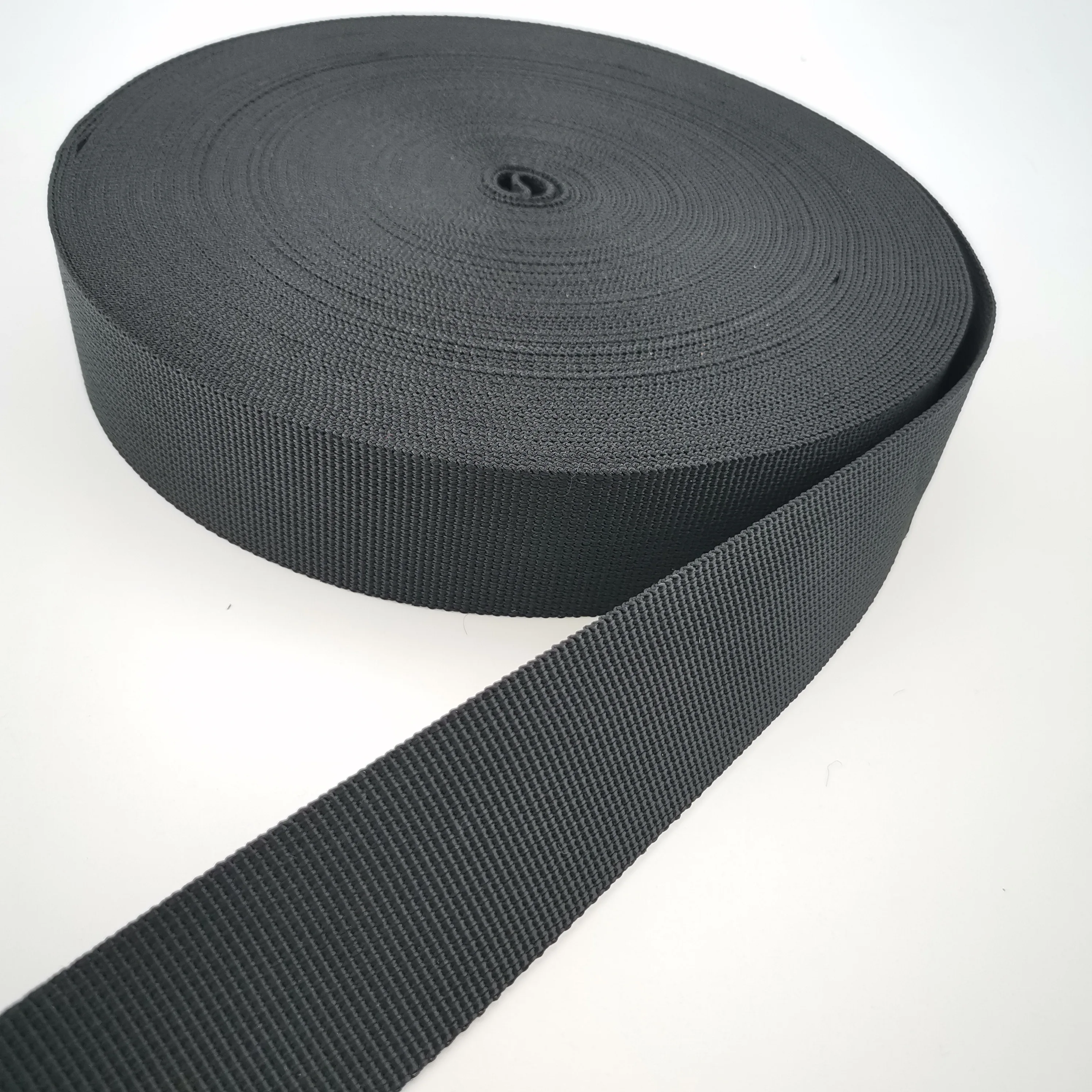 Fast delivery 38mm black PP Pit Grain webbing strap in Stock Polypropylene  luggage bag shoulder strap baby carriage tape