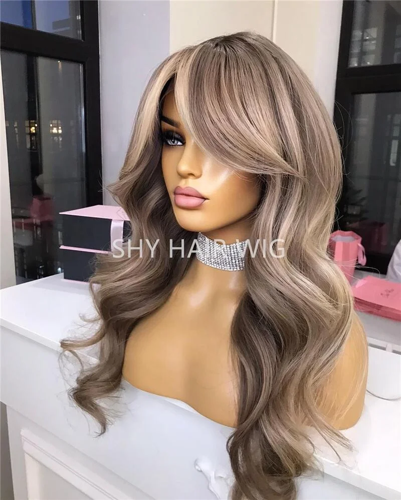 Peluca de pelo humano para mujeres silk base human hair wig hand tied blonde european ash blonde highlights with dark roots wigs