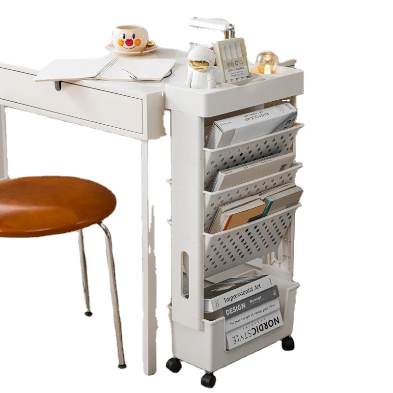 Movable Desk Storage Shelves Office Convenient Rack Holder With Wheels Study Large Capacity Book Rack